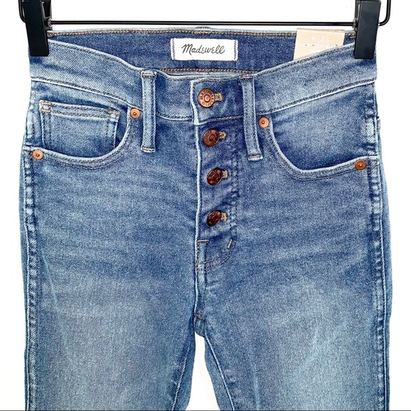 Madewell Petite 10” High Rise Button Front Raw Hem Skinny Jeans Cordova Wash NWT - Picture 7 of 16